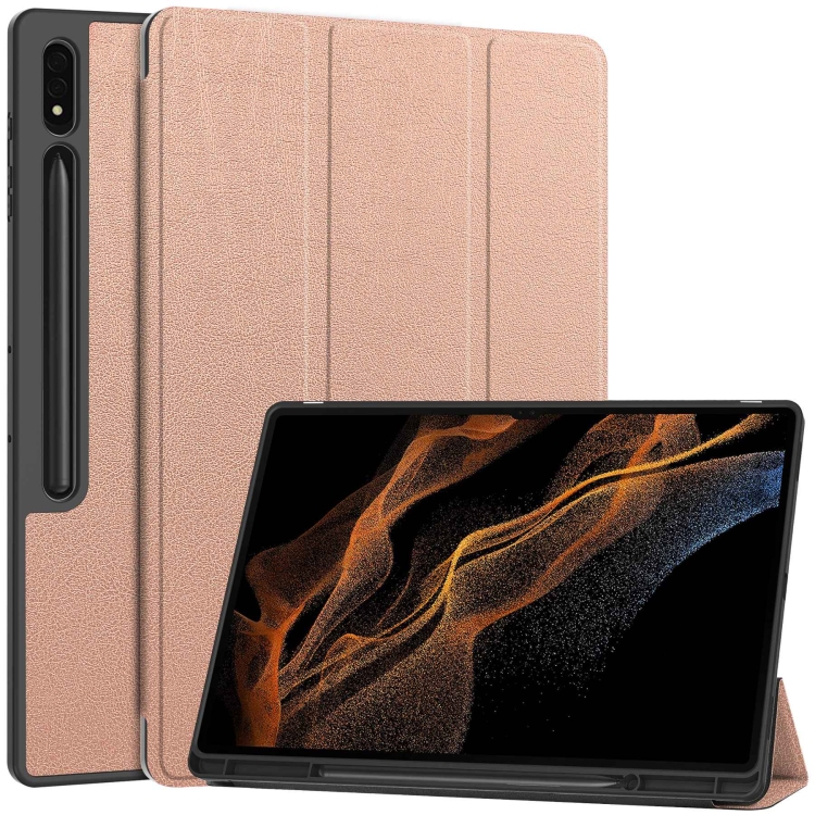 LEATHER Zaklápací Obal Pre Samsung Galaxy Tab S9 Ultra / Tab S10 Ultra Ružovozlatý