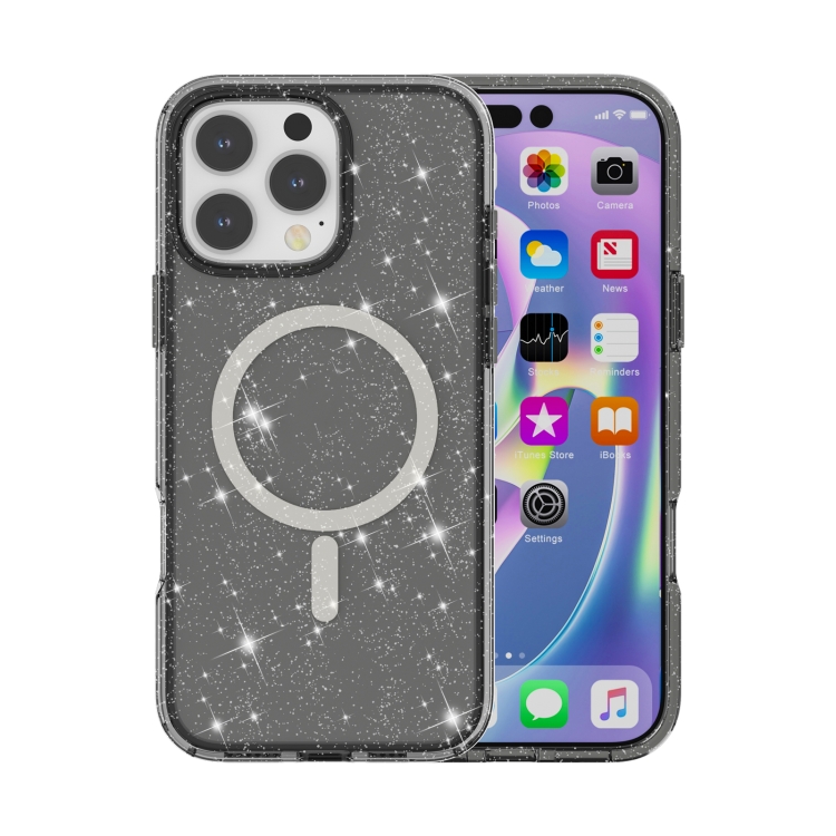 GLITTER MAGSAFE Ochranný Kryt Pre Apple IPhone 16 Pro čierny